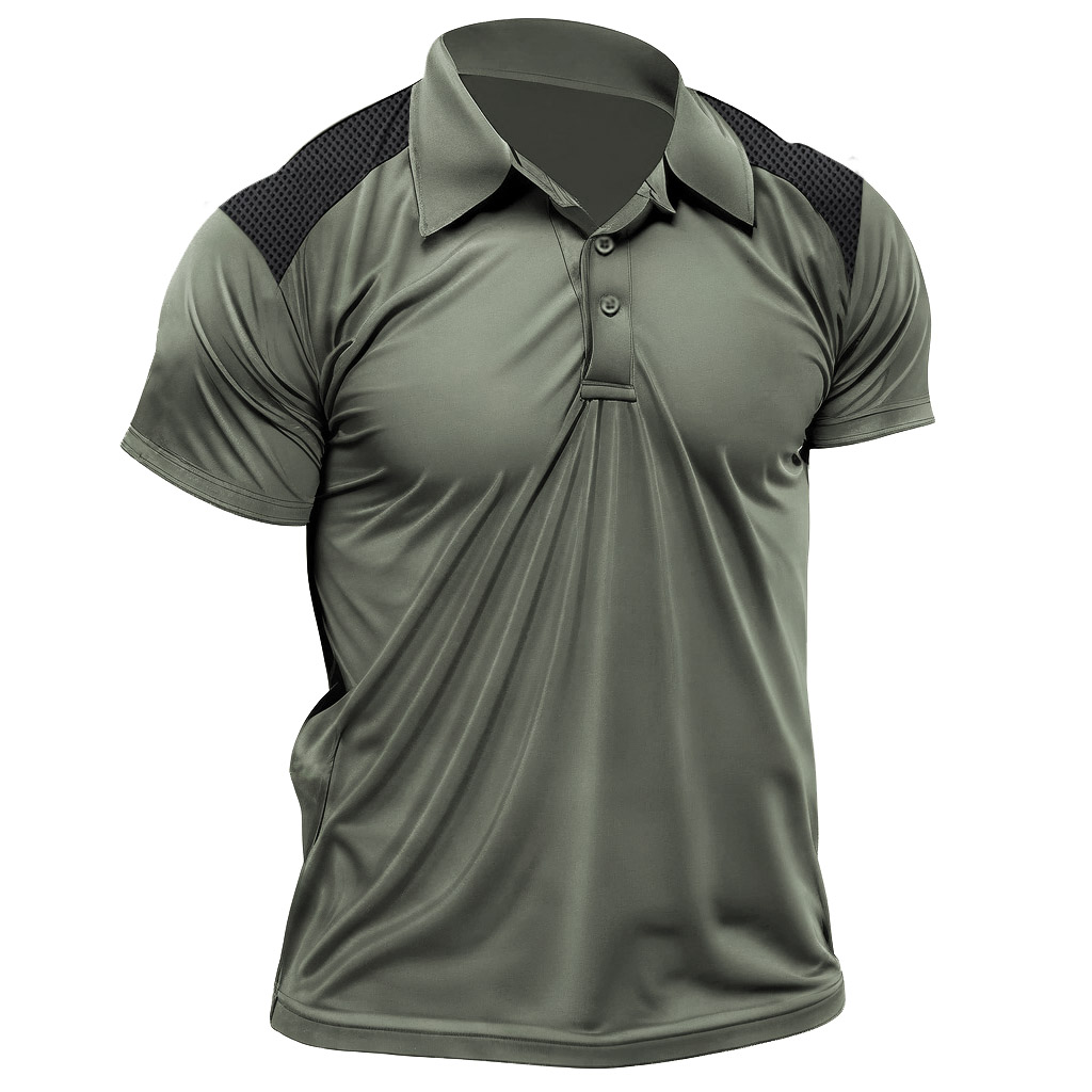 Men's Outdoor Tactical Moisture Chic Wicking Panel Mesh Polo T-shirt