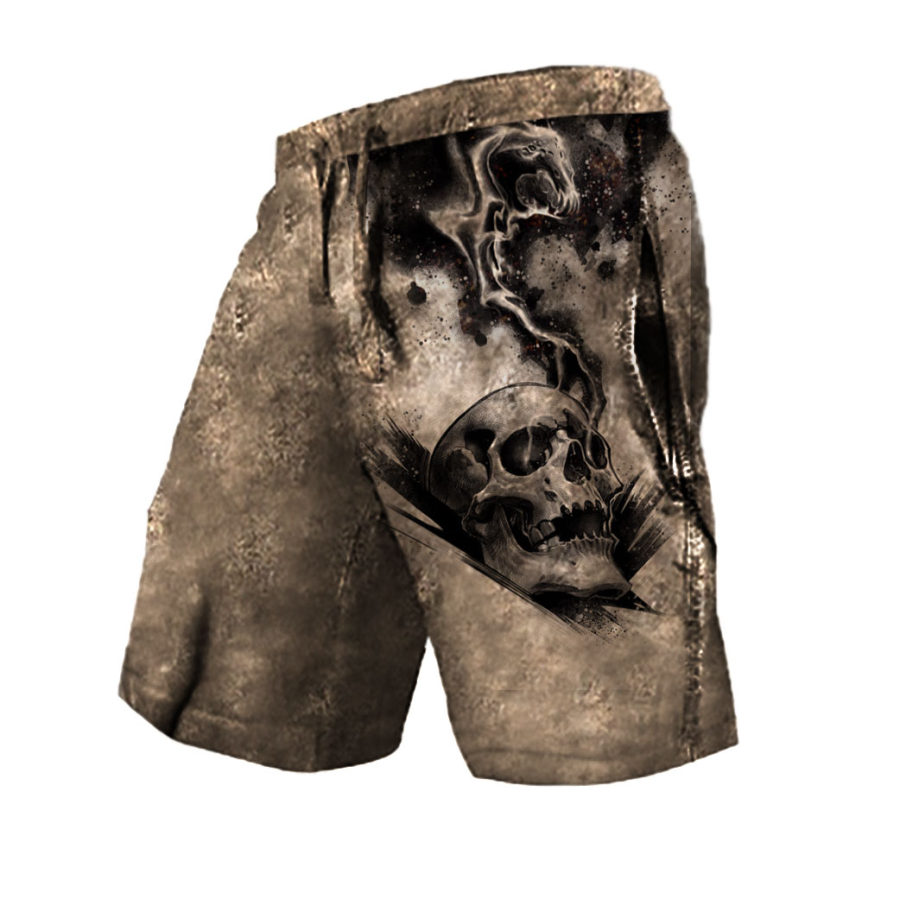 

Men's Vintage Skull Print Drawstring Shorts