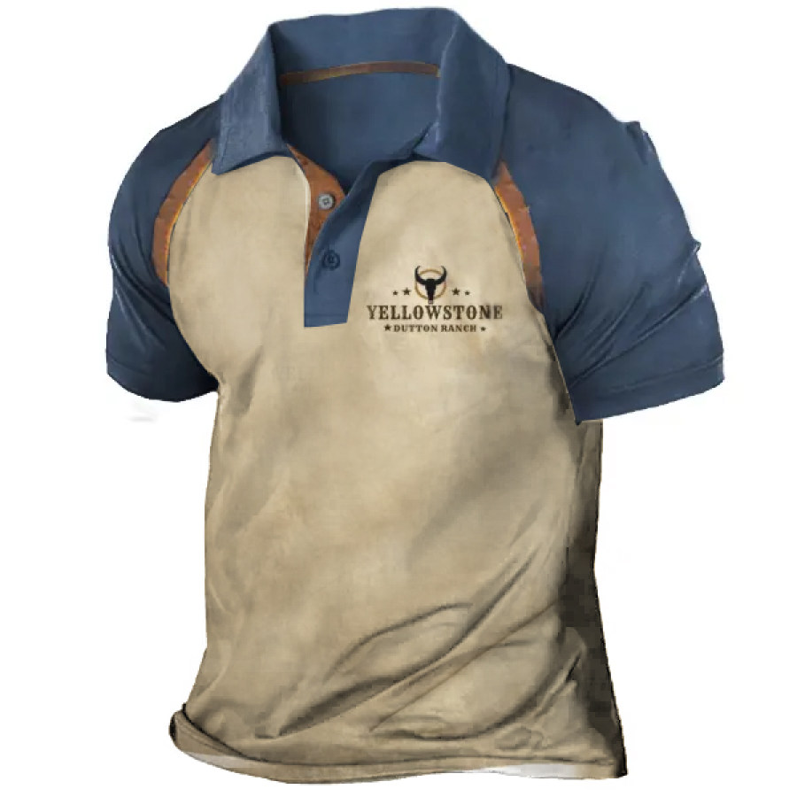 

Men's Vintage Yellowstone Print Polo Shirt