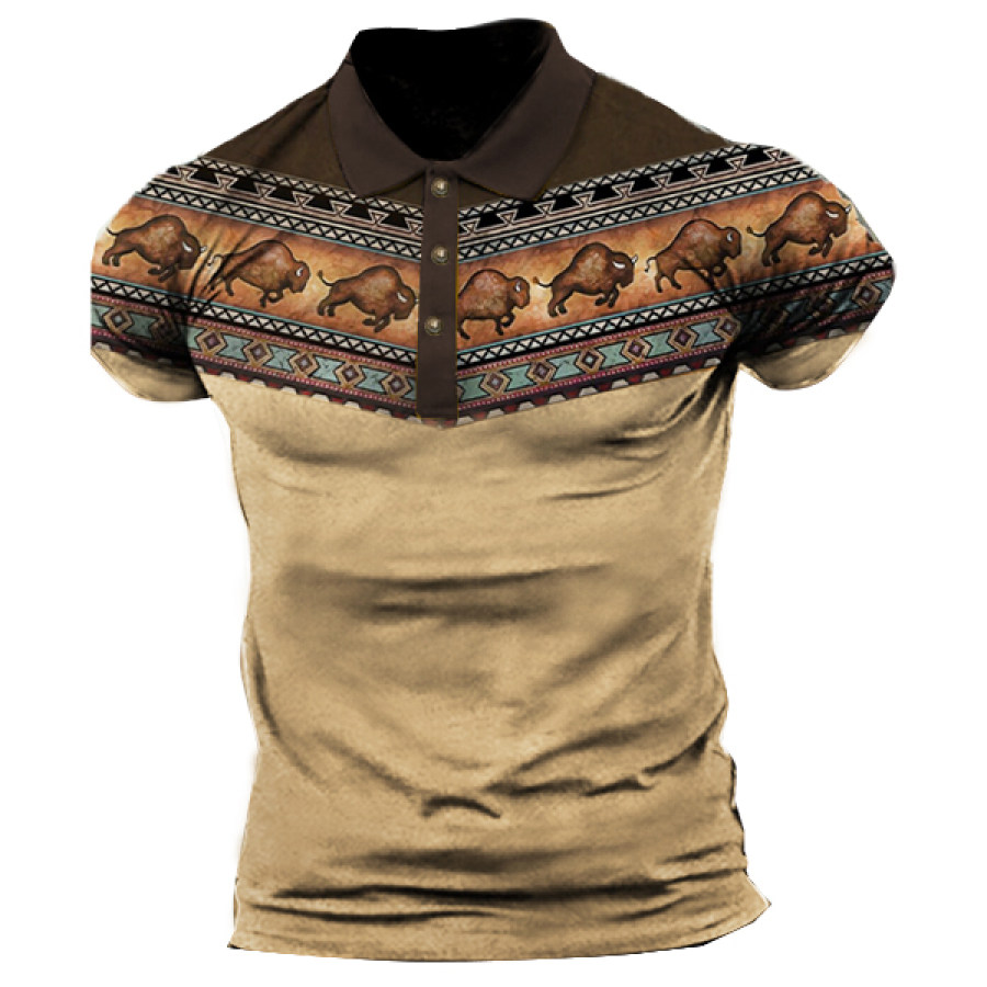

Men's Outdoor Ethnic Print Polo Shirt