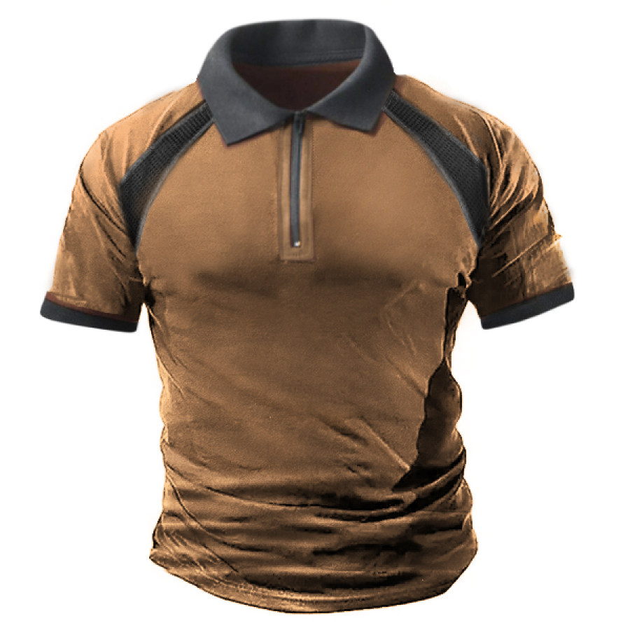 

Men's Outdoor Breathable Mesh Design Tactical Zip Polo Shirt