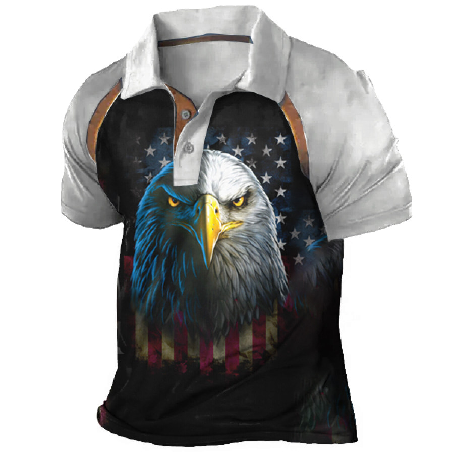 

Men's Vintage American Flag Liberty Eagle Print Polo Shirt