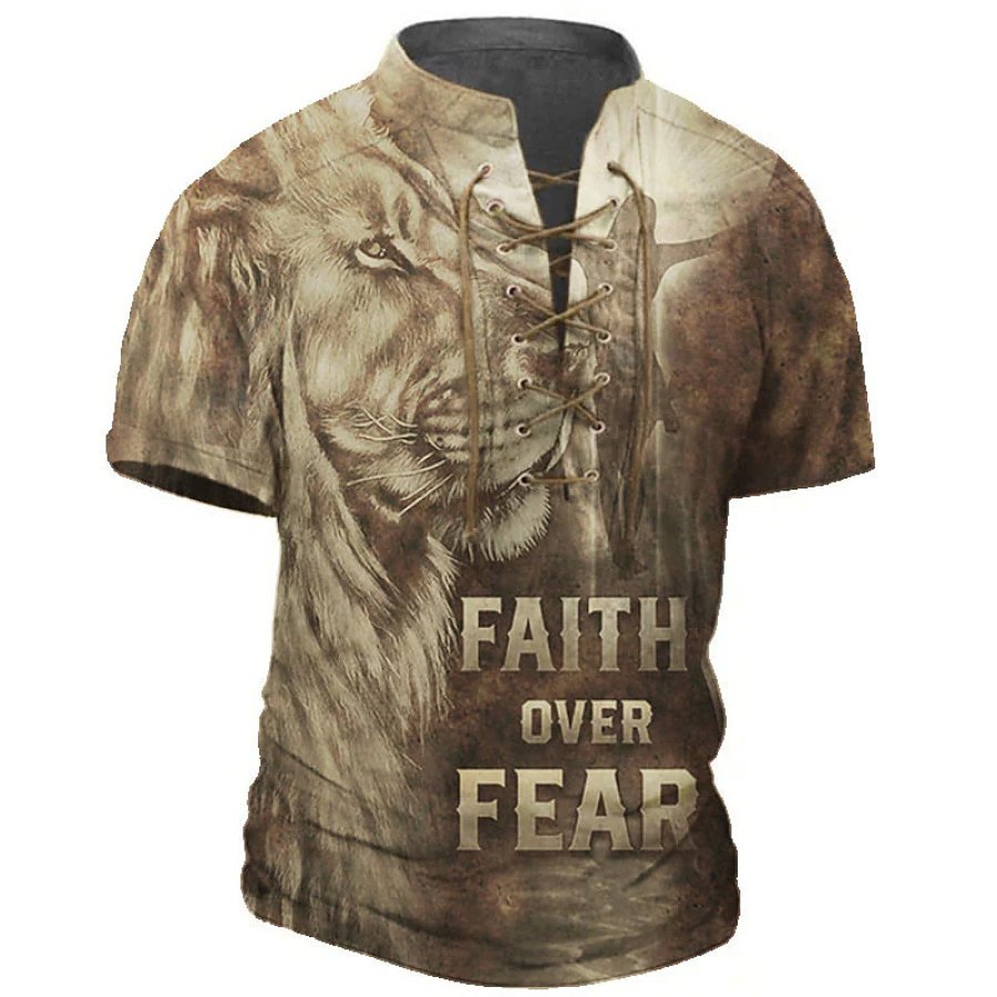

Men's Graphic Animal Lion 3D Print Short Sleeve Lace-up T-shirt