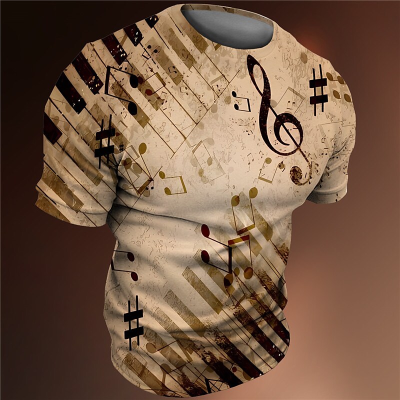 Men's Outdoor Graphic 3d Chic Printed Musical Notes Crew Neck Tee Tee