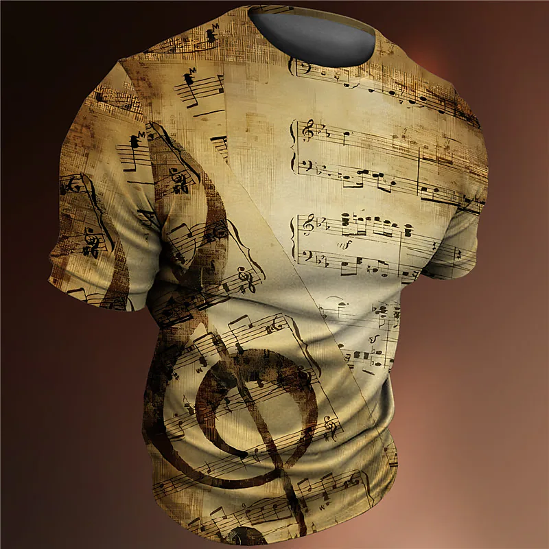 Men's Outdoor Graphic 3d Chic Printed Musical Notes Crew Neck Tee