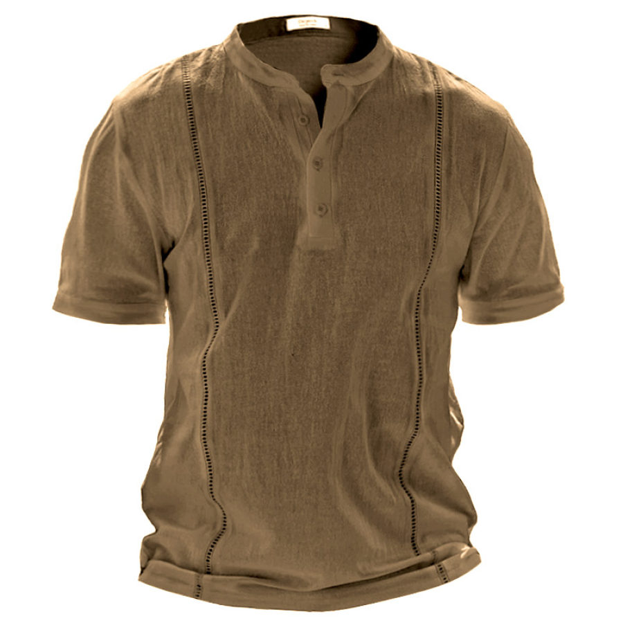 

Men's Retro Cutout Plaid Breathable Casual Henley T-Shirt