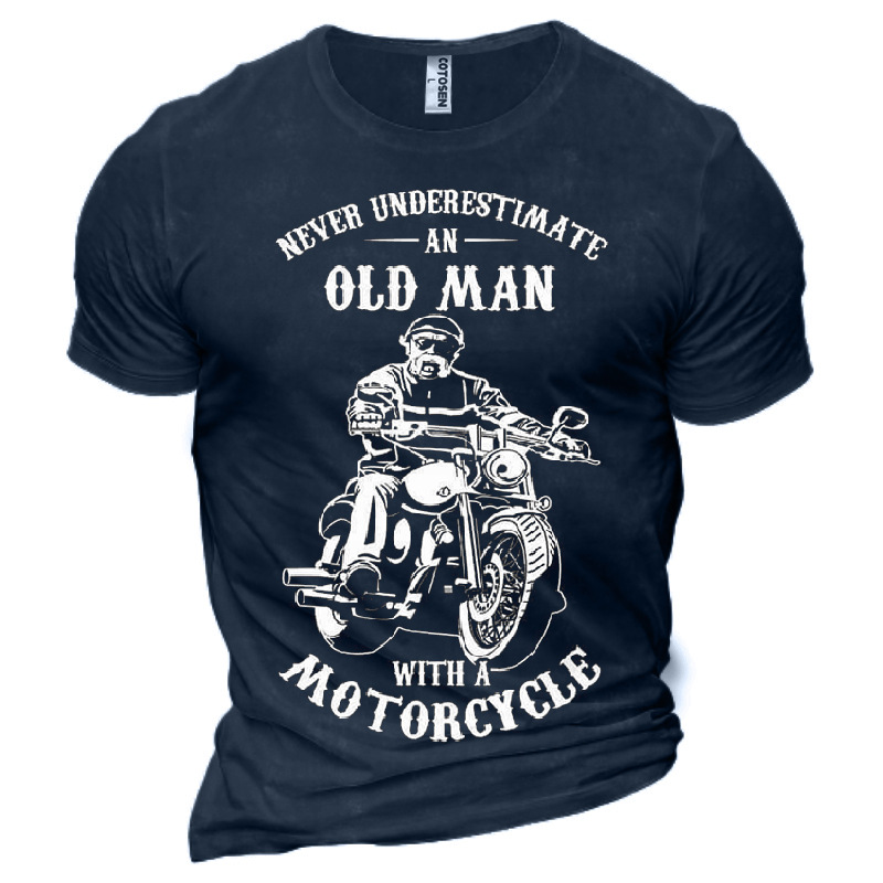 Never Underestimate An Old Chic Man Men's Retro Motorcycle Cotton T-shirt