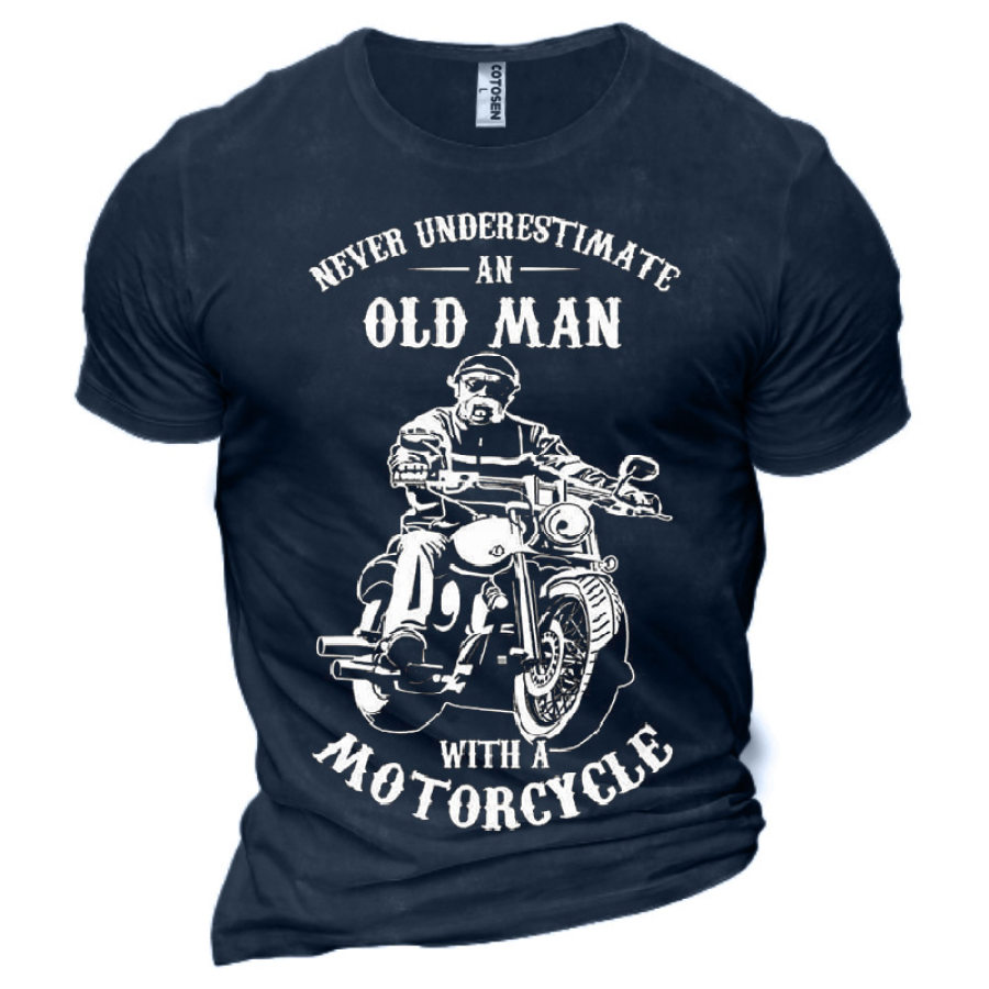 

Never Underestimate An Old Man Men's Retro Motorcycle Cotton T-shirt