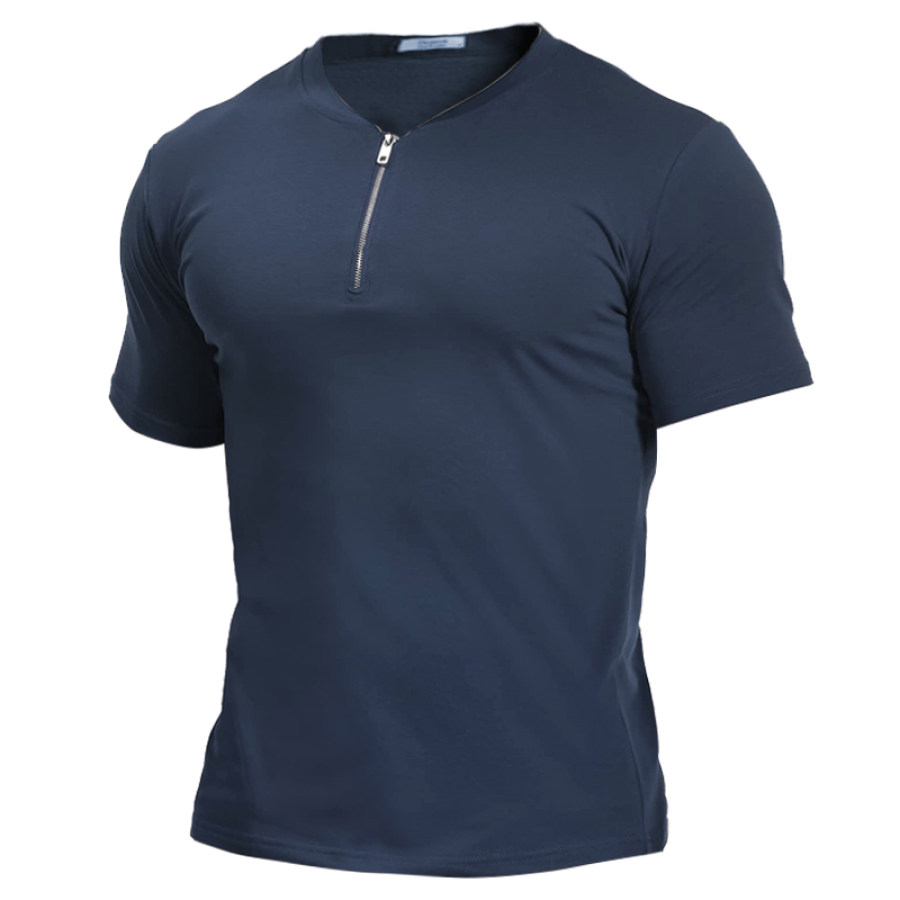 

Men's Casual Quarter Zip Round Neck Short Sleeve T-Shirt