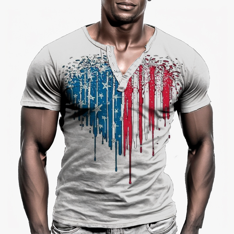 Men's American Flag Heart Print Chic T-shirt
