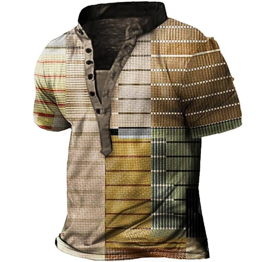 

Men's Vintage Color Block Print Henley T-Shirt