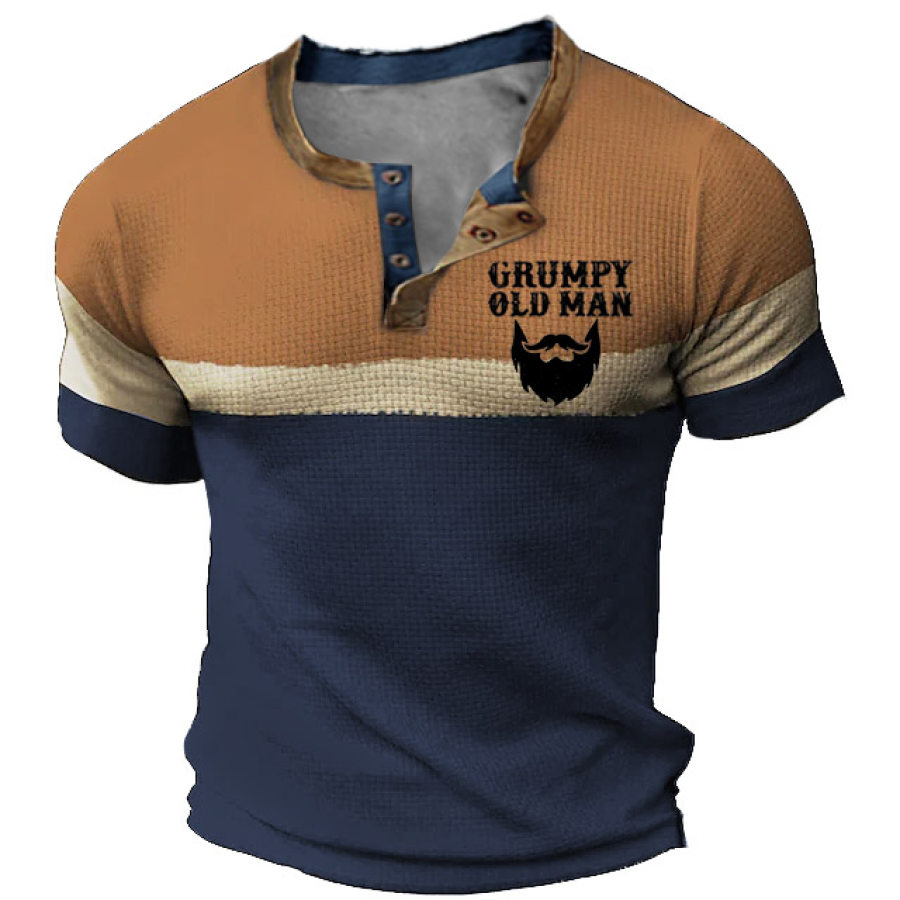 

Men's Vintage Grumpy Old Man Color Block Print Henley T-Shirt