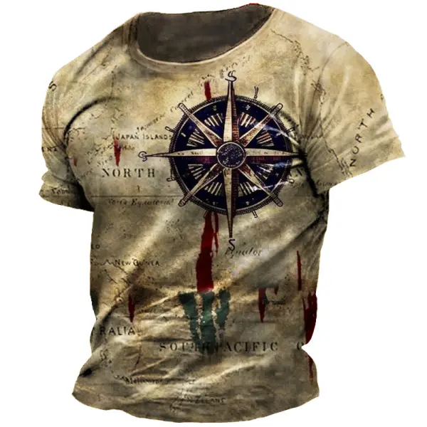 Men's Vintage Nautical Map Compass Print T-Shirt - Chrisitina.com 