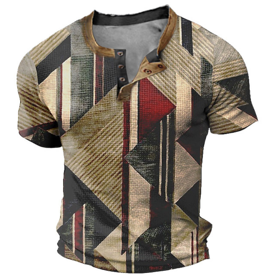 

Men's Vintage Color Block Print Henley T-Shirt