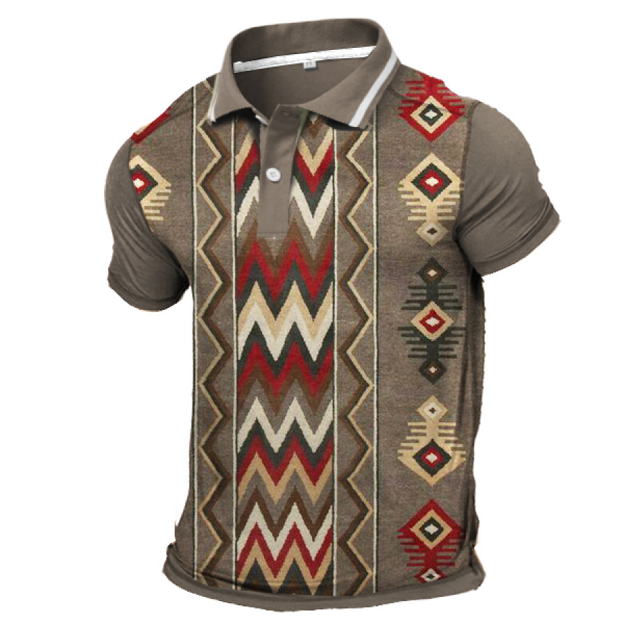 

Men's Vintage Ethnic Graphic Print Polo Shirt