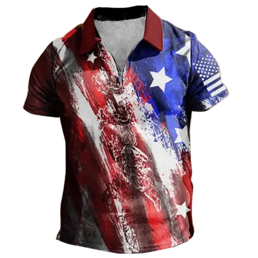 

Men's Vintage American Flag Zip Polo