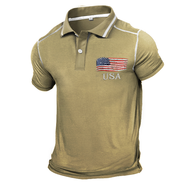 Men's Vintage American Flag Chic Embroidered Tactical Polo Shirt