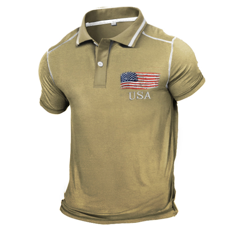 

Men's Vintage American Flag Embroidered Tactical Polo Shirt