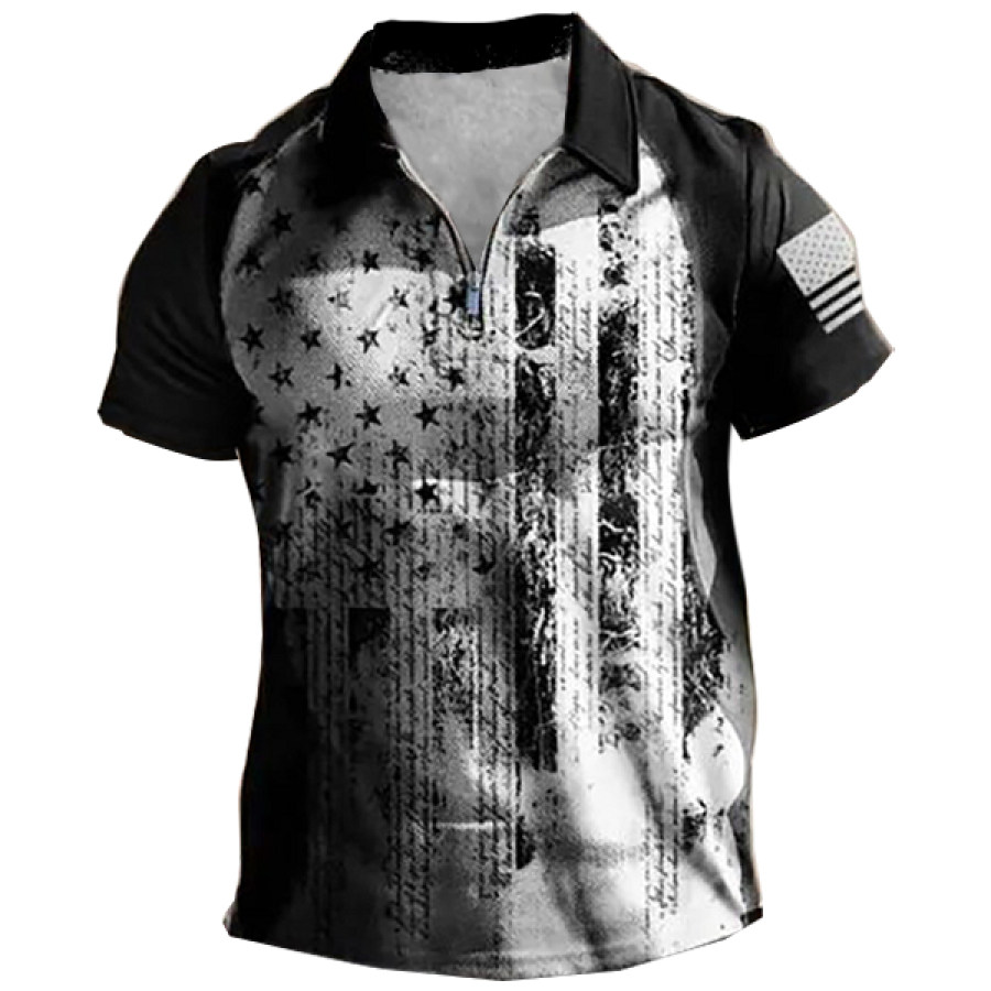 

Men's Vintage American Flag Print Men's Polo Shirt