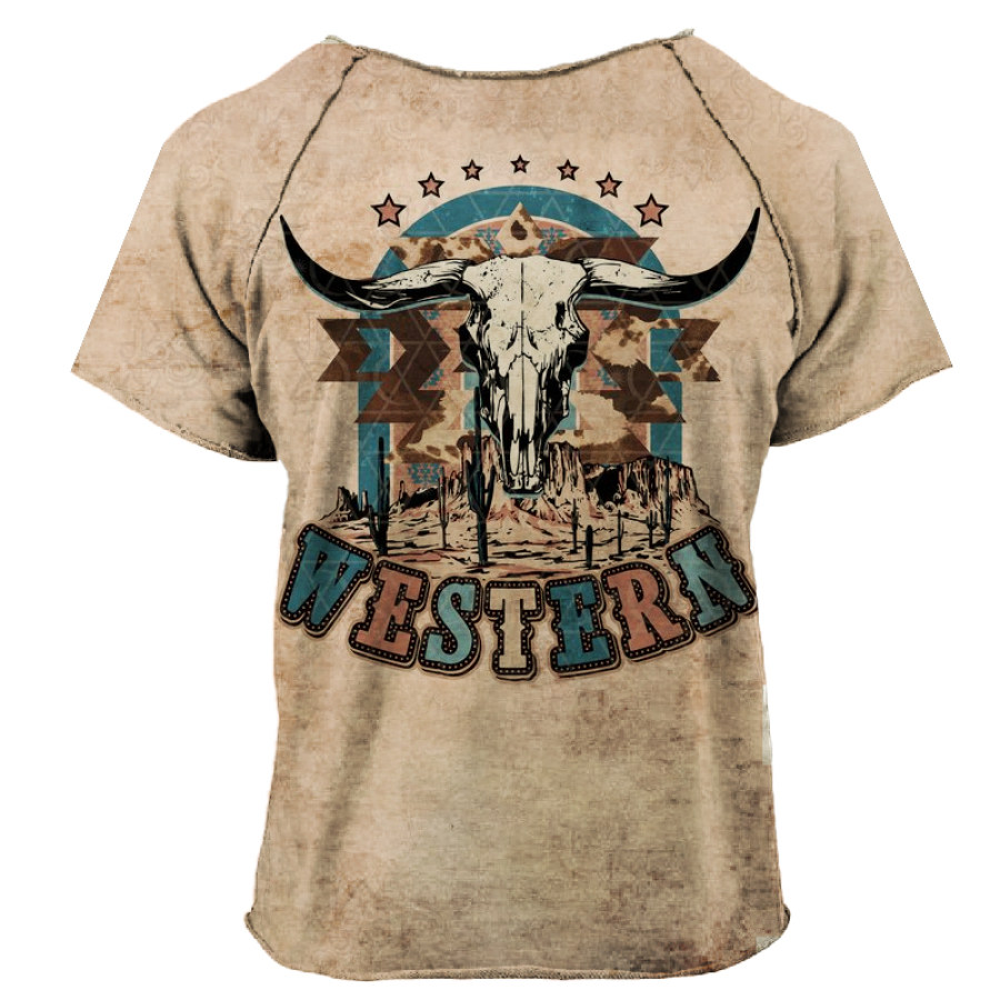

Men's Vintage Western Denim Print T-Shirt