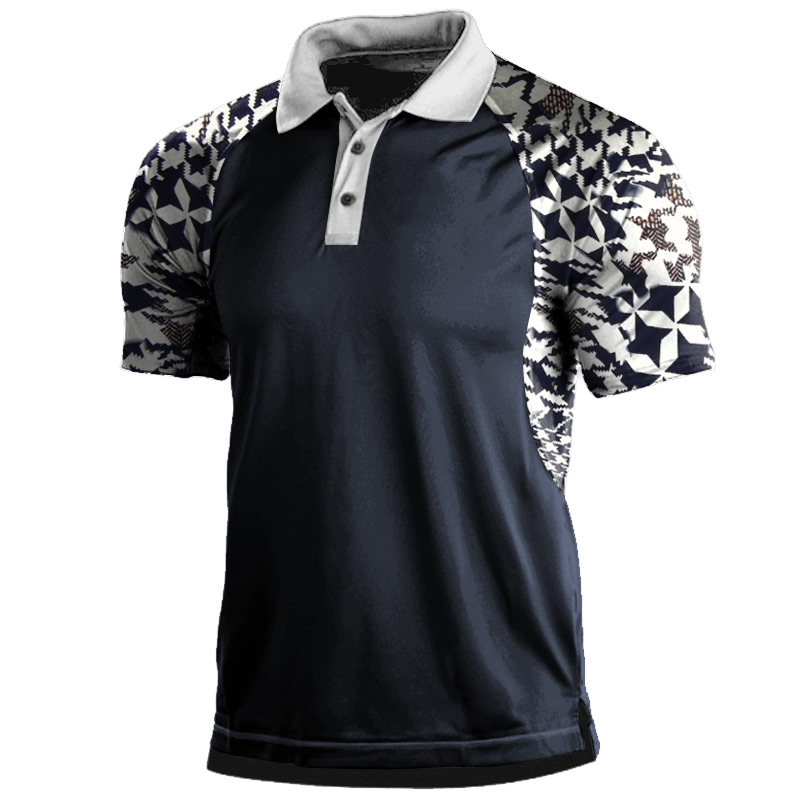 Men's Houndstooth Print Polo Chic T-shirt