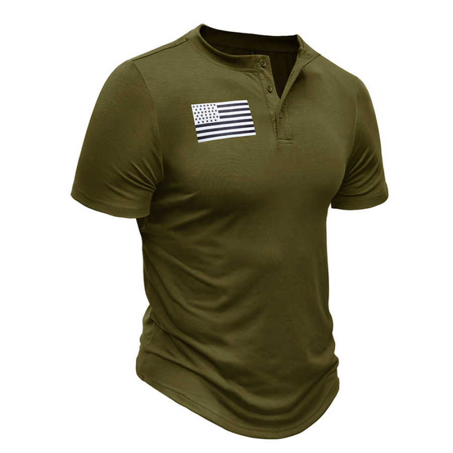 

Men's Vintage American Flag Print Henry T-Shirt