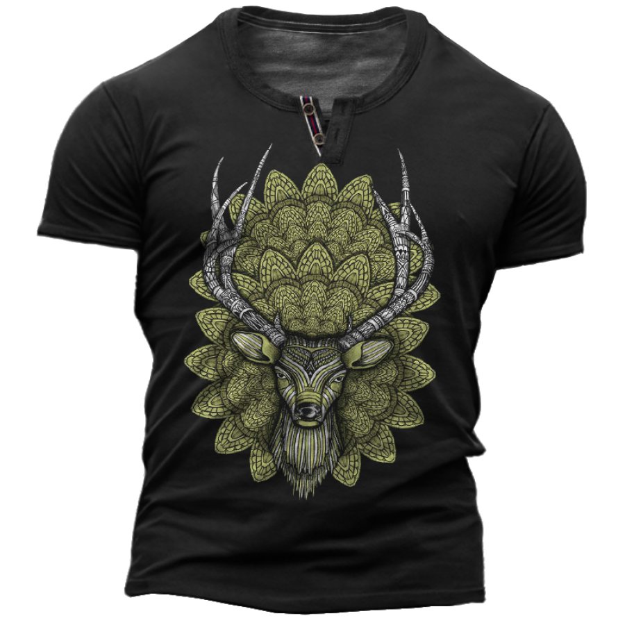 

Men's Retro Elk Ethnic Style Totem Print T-shirt