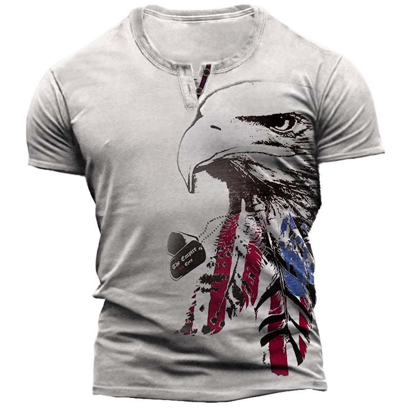 Men's Vintage Eagle Totem Print Chic V-neck T-shirt
