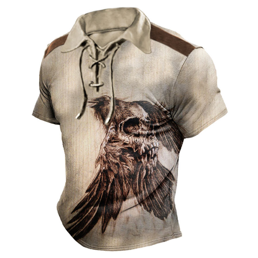 

Men's Vintage Skull Print Lace-Up T-Shirt