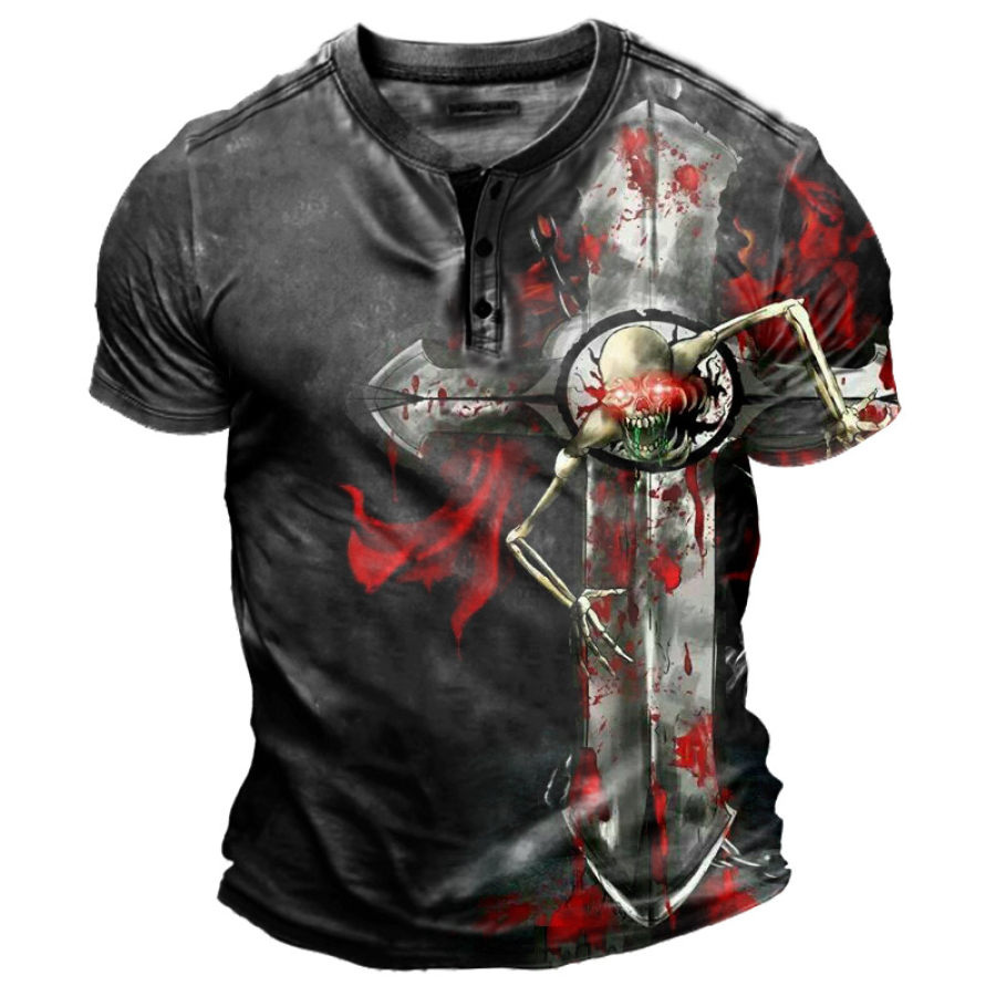 

Men's Vintage Cross Skull Henley T-Shirt