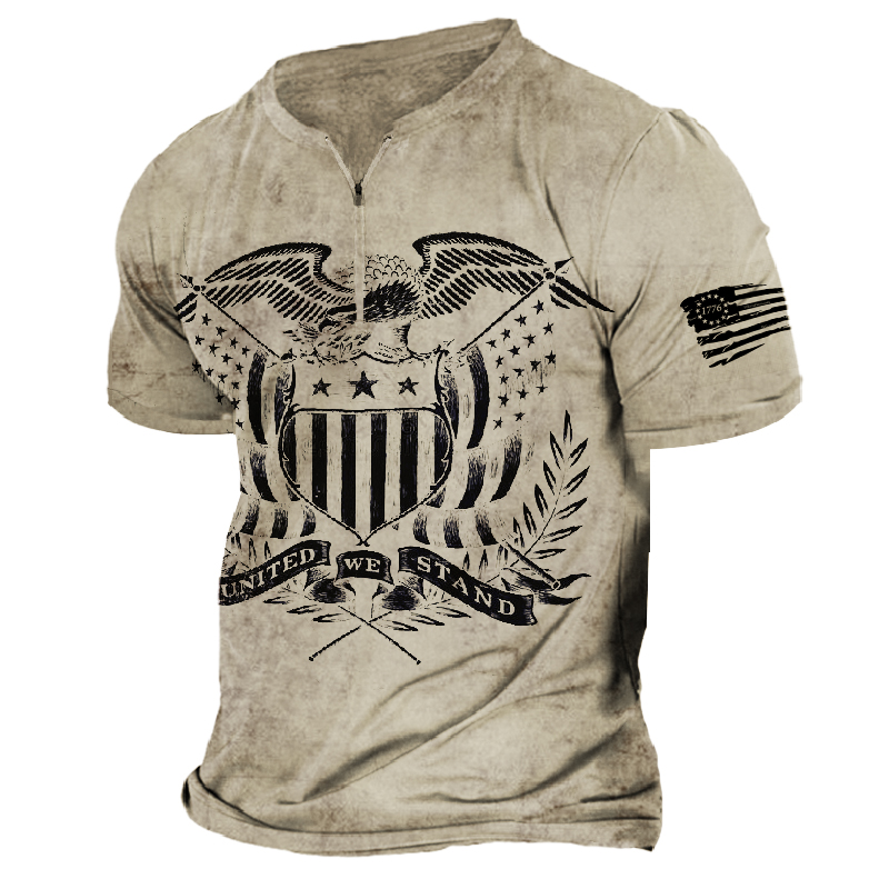 Men's Vintage American Flag Chic Eagle Zip T-shirt
