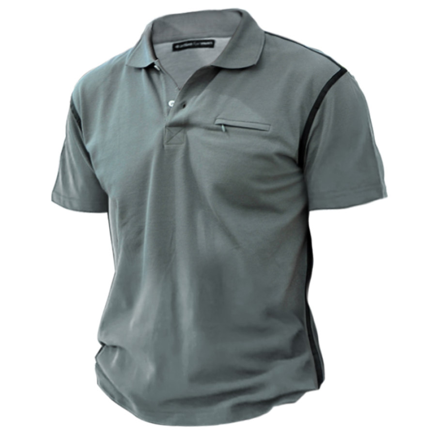 

Men's Vintage Zip Pocket Polo Neck Tactical T-Shirt