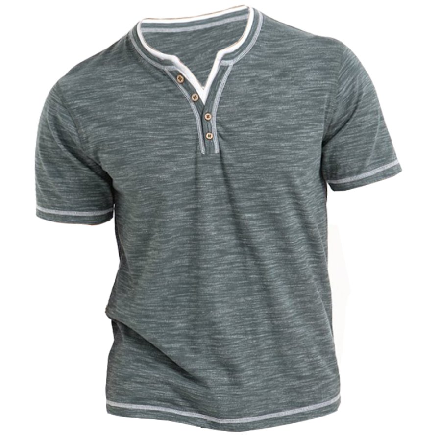 

Men's Retro Colorblock Henley Collar Casual T-Shirt