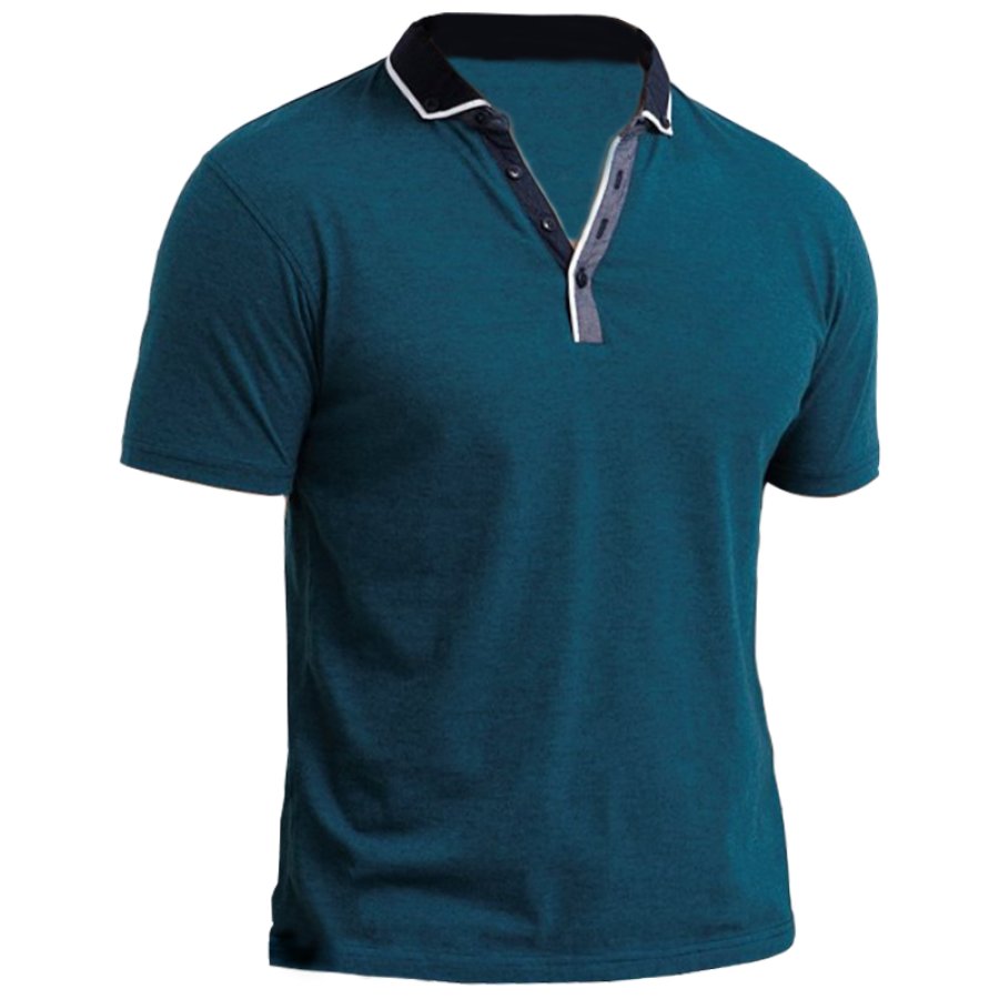 

Men's Retro Colorblock Henley Collar Casual POLO T-Shirt