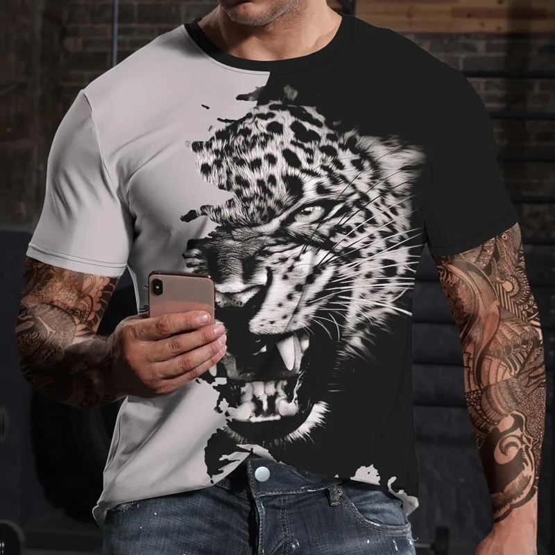 Men's Colorblock Leopard Print Print Chic T-shirt
