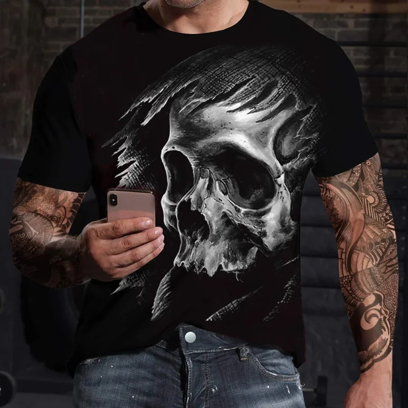Men's Vintage Skull Print Chic T-shirt