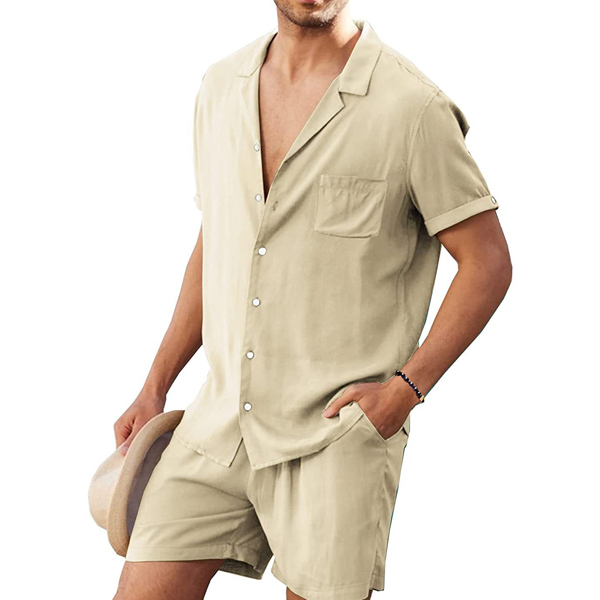 Men's Vintage Linen Casual Chic Shirt Shorts Set