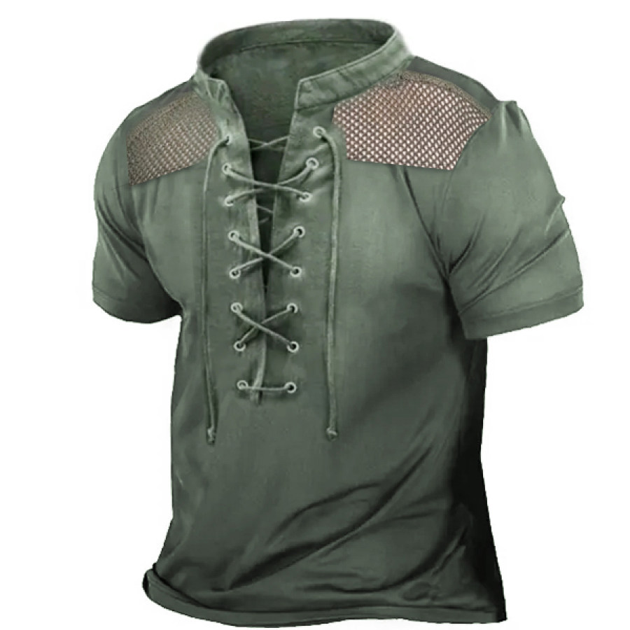 

Men's Outdoor Mesh Stitching Drawstring Breathable Tactical T-Shirt