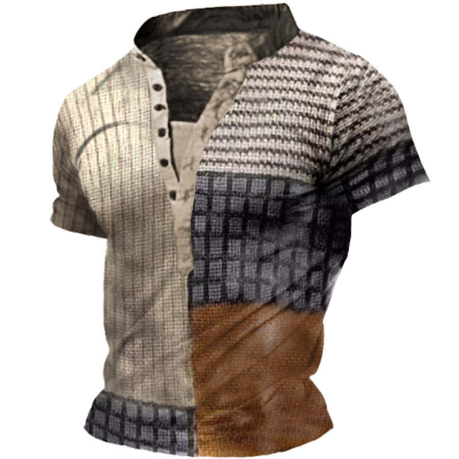 

Men's Outdoor Colorblock Casual Henley Collar T-Shirt