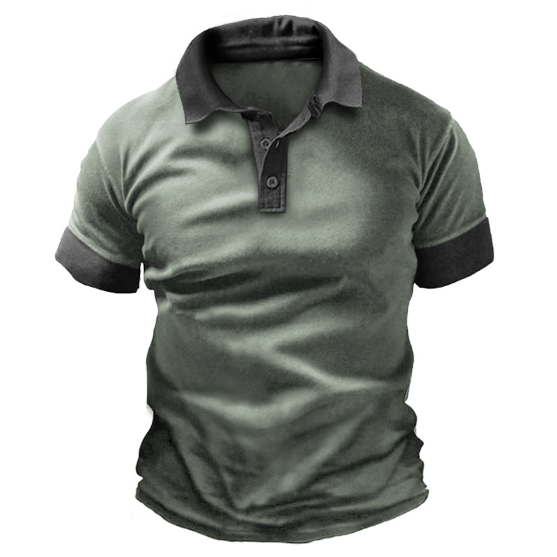 Men's Retro Contrast Polo Collar Chic Casual Short Sleeve T-shirt