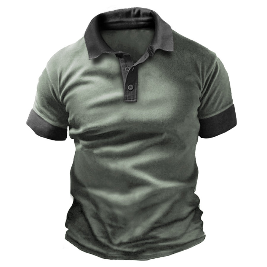 

Men's Retro Contrast Polo Collar Casual Short Sleeve T-Shirt