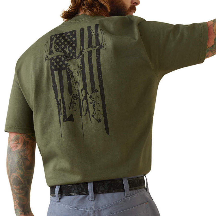 

American Flag Outdoor Hunting Men's Cotton Short Sleeve T-Shirt