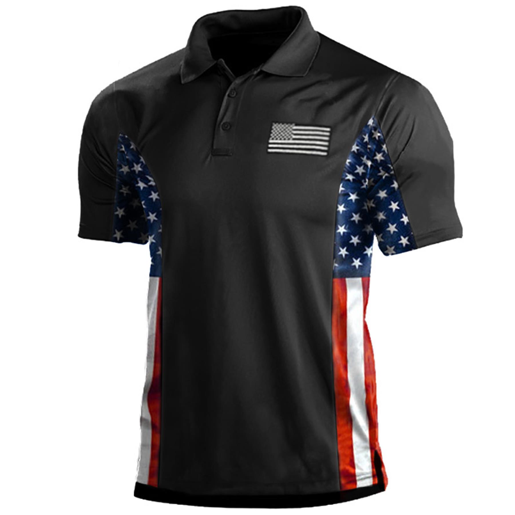Men's American Flag Patriotic Print Chic Polo T-shirt