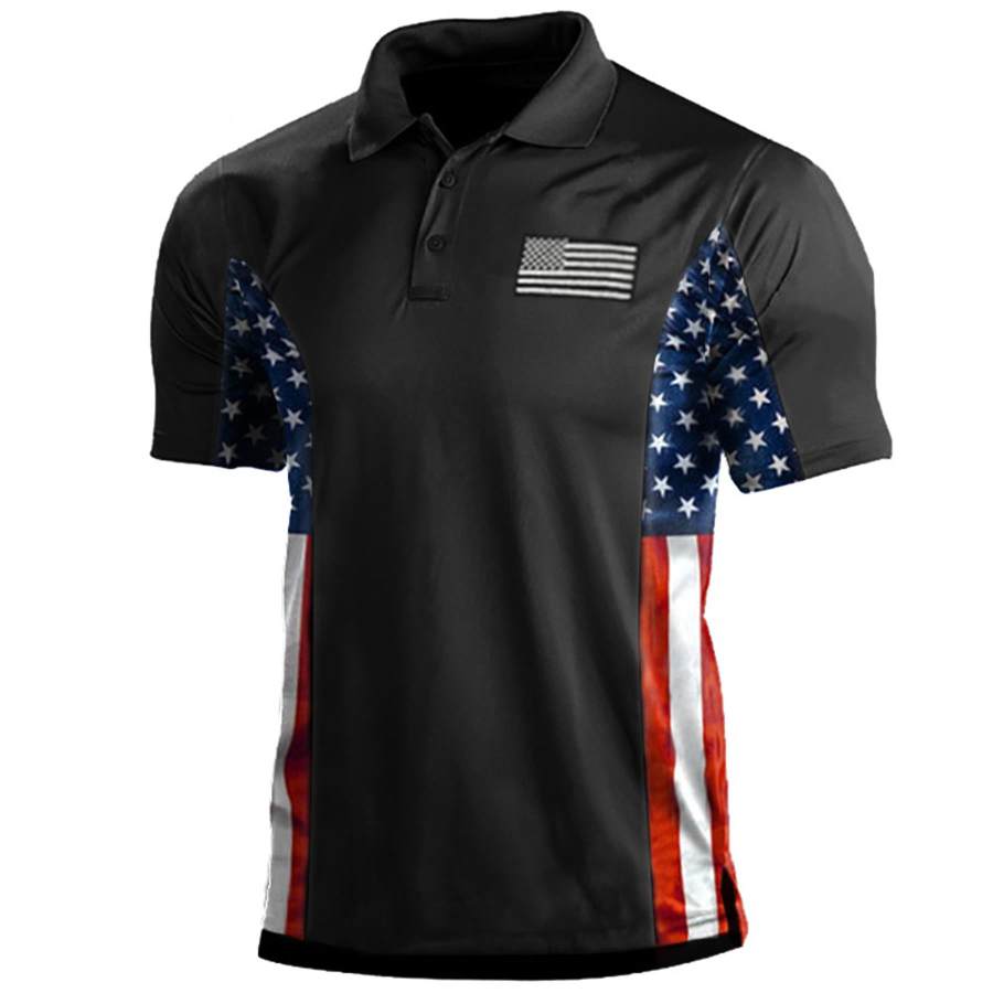 

Men's American Flag Patriotic Print Polo T-Shirt