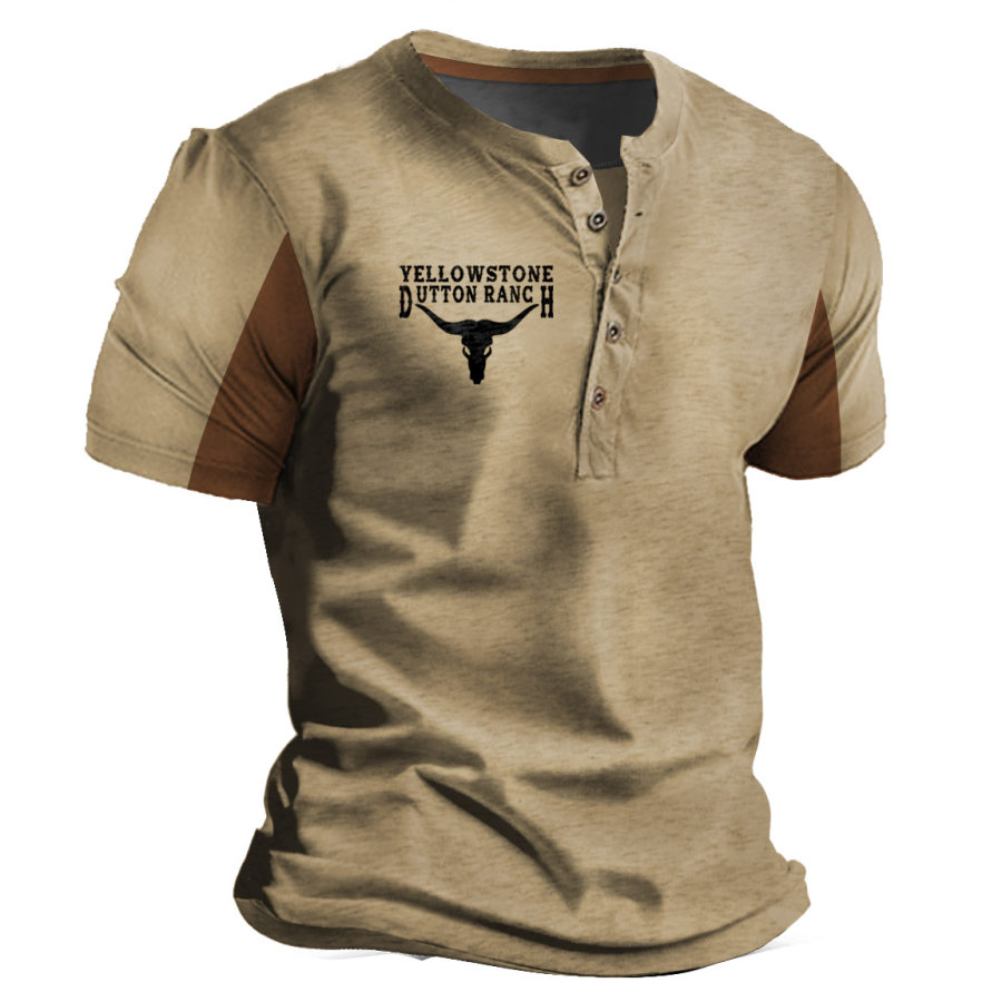 

Men's Vintage Yellowstone Color Contrast Henley T-Shirt
