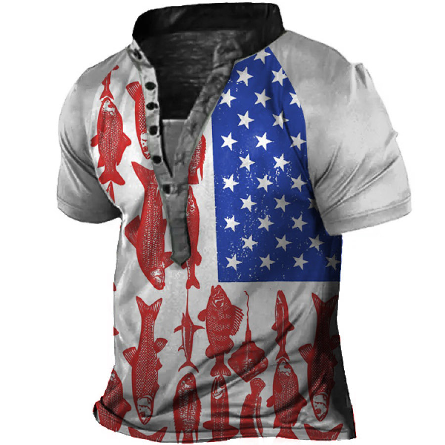

Men's Vintage American Flag Print Henry T-Shirt