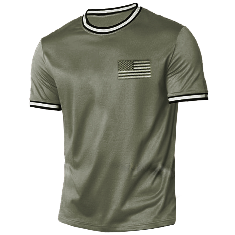 Men's Outdoor Tactical American Chic Flag Color Contrast Crew Neck T-shirt