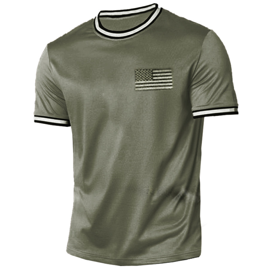 

Men's Outdoor Tactical American Flag Color Contrast Crew Neck T-Shirt
