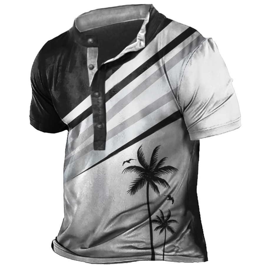 

Men's Outdoor Coconut Tree Summer Print Henley Collar T-Shirt