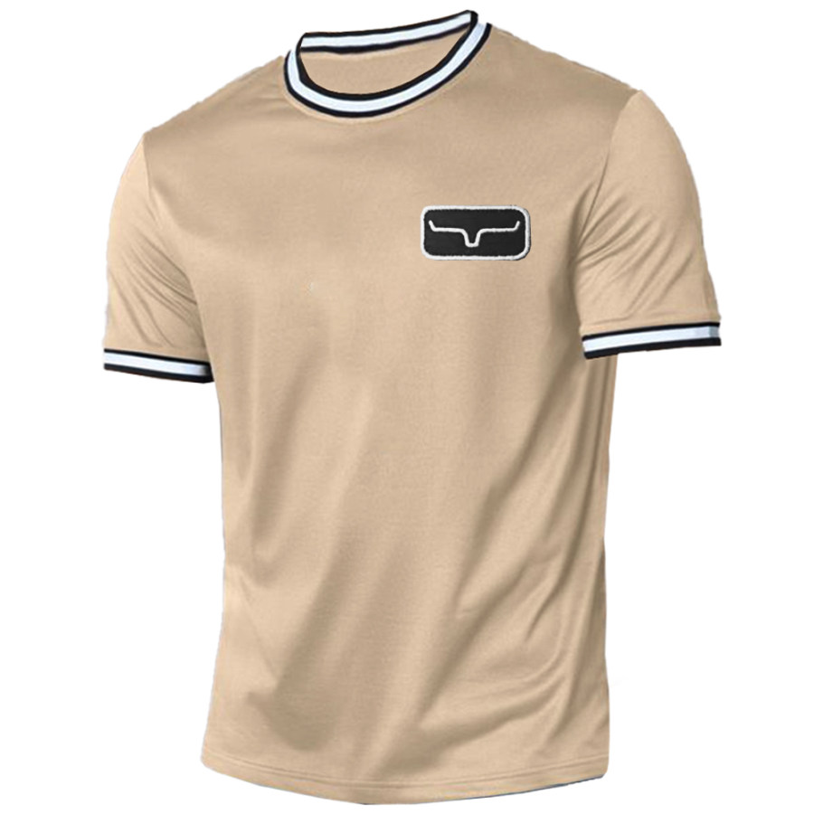 

Men's Western Cowboy Print Henley Collar T-Shirt